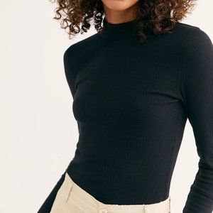 Free People Mock Neck Black Long Sleeve Top